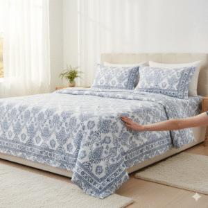 Premium 100% Cotton Printed Bedsheet with Pillow Covers – Soft & Comfortable