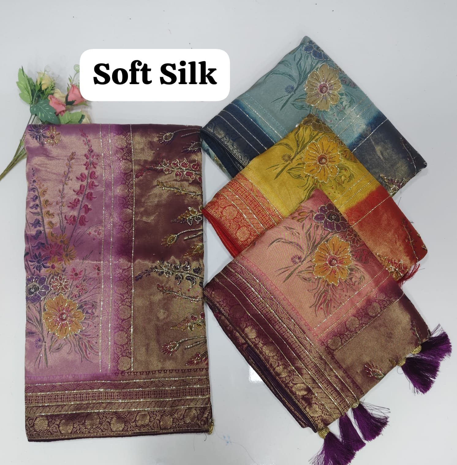 Digital Soft Silk Saree | Jarkan Work | Rich Designer Pallu