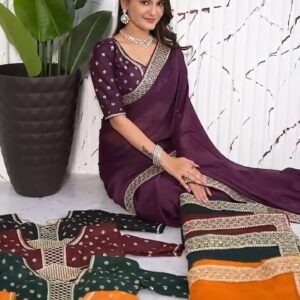 Readymade Blouse | Plain Border with Siroski Work | Star Jorget Fabric