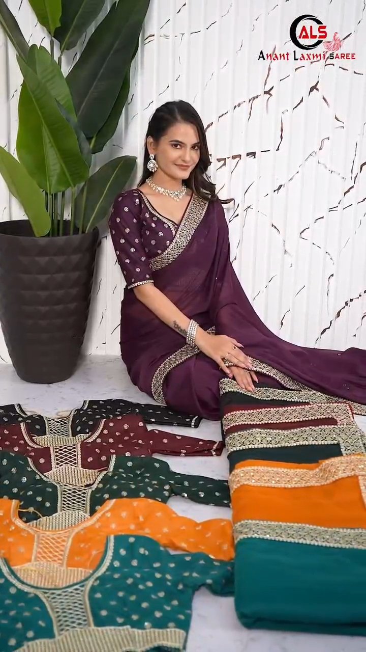 Readymade Blouse | Plain Border with Siroski Work | Star Jorget Fabric