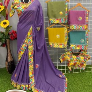 Traditional Saree with Readymade Blouse | Siroski Work Butta | Fancy Border Design