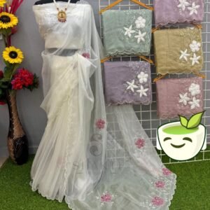 New Fancy Tissue Saree | Hand Work | Heavy Blouse with Cut Border