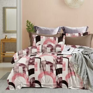 Modern Pink & Brown Geometric Printed Bedsheet Set