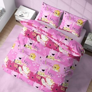 Kids Musical Cartoon Print Double Bed Bedsheet – Pink Theme with 2 Pillow Covers
