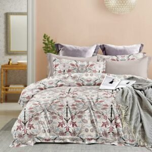 Elegant Floral Pattern Double Bed Bedsheet – Soft Pastel Design with 4 Pillow Covers