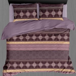 Premium Cotton Printed Bedsheet Set (Lavender Maroon Design)