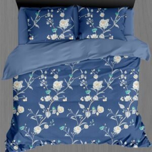 Premium Floral Cotton Bedsheet Set – Blue