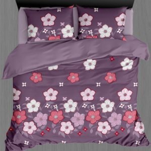 Floral Print Premium Cotton Bedsheet Set – Purple & Pink