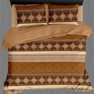 Premium Cotton Printed Bedsheet Set – Brown Ethnic Design