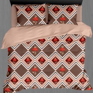 Floral Geometric Premium Cotton Bedsheet Set – Brown & Red
